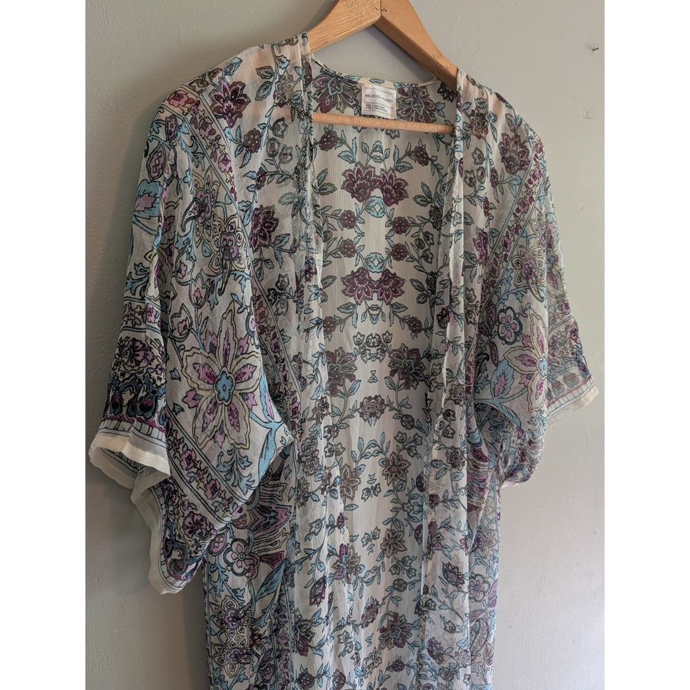 Melrose & Market Sheer Kimono Duster Sheer Boho Floral Festival Resort Vacation - Picture 4 of 11
